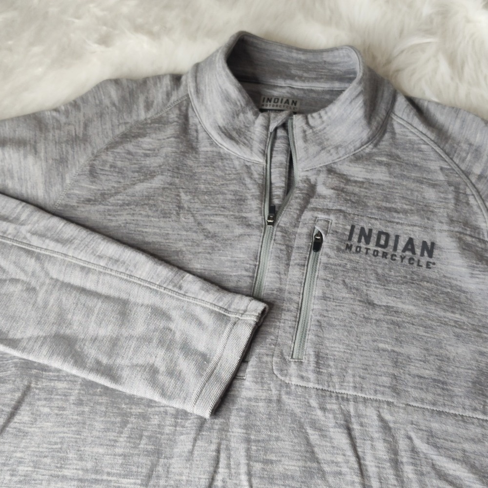 Indian Motorcycle Quarter Zip Mens Large Gray Merino Wool Blend Pullover Logo